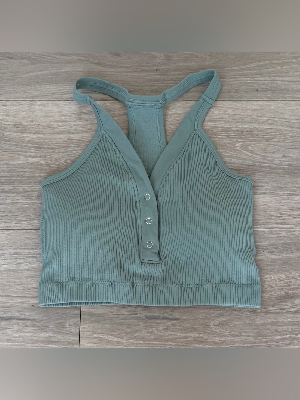 Ribbed Racerback Snap-Front Crop Top - Sage Green